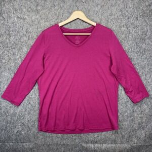 Woolx Elena 3/4 Sleeve V Neck Shirt Women's Large Merino Blend Wool Pink Sorbet